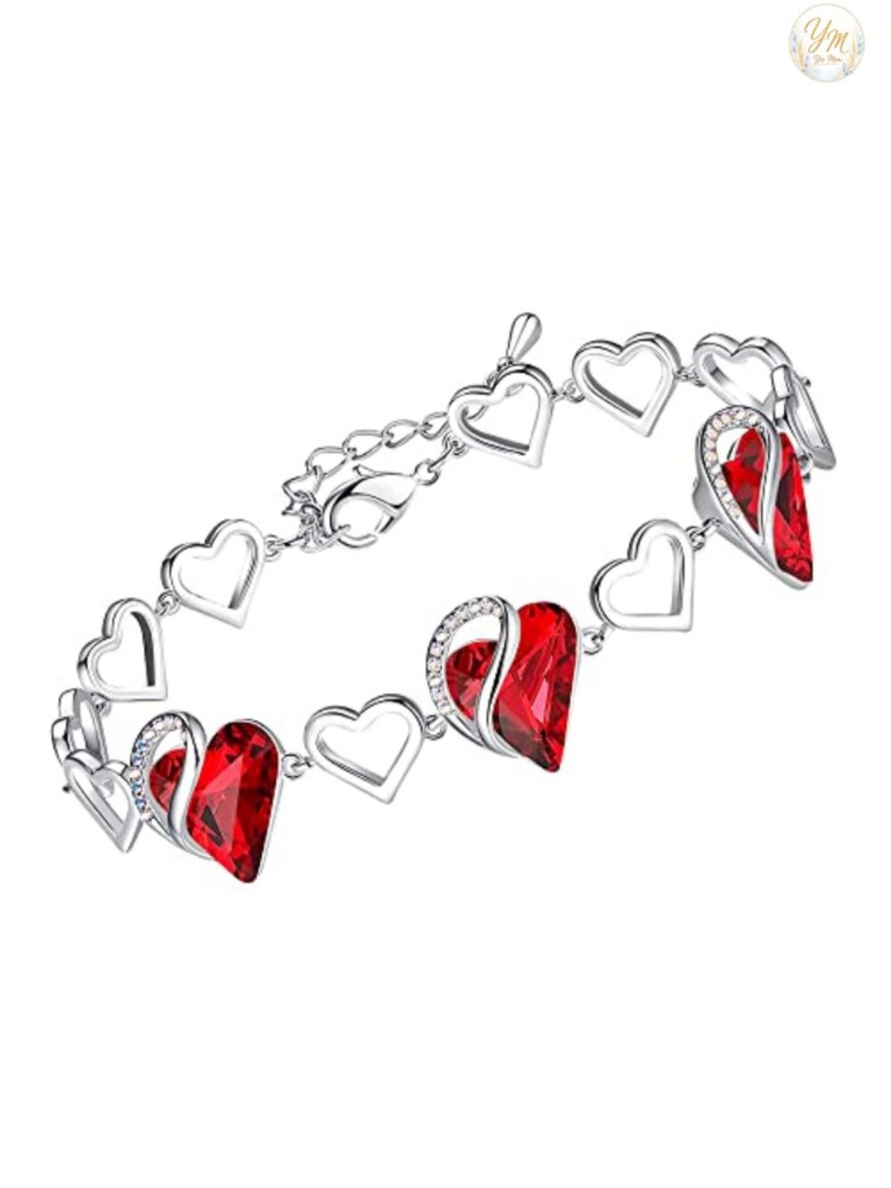 Rhodium Plated Heart Crystal Bracelet 7in Chain Extender Women Jewelry